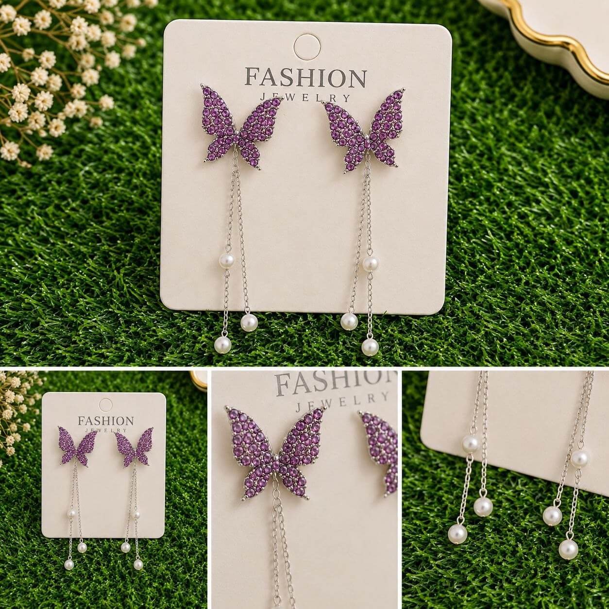 Purple Crystal Butterfly Earrings 💜